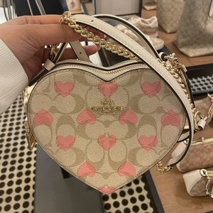 ❌SOLD❌Coach Heart Shaped Crossbody In Signature Canvas With Heart Print